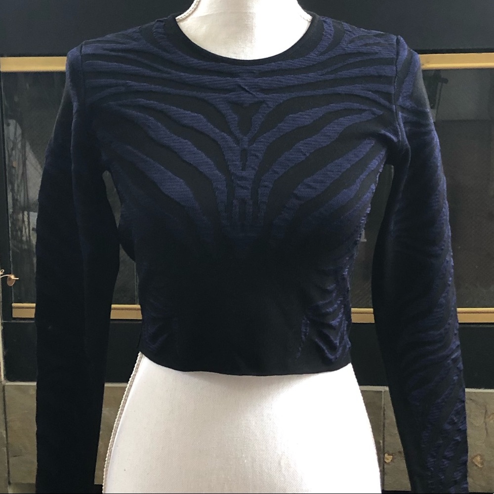 Purple/Blue and Black Long Sleeve Crop Sweater Top